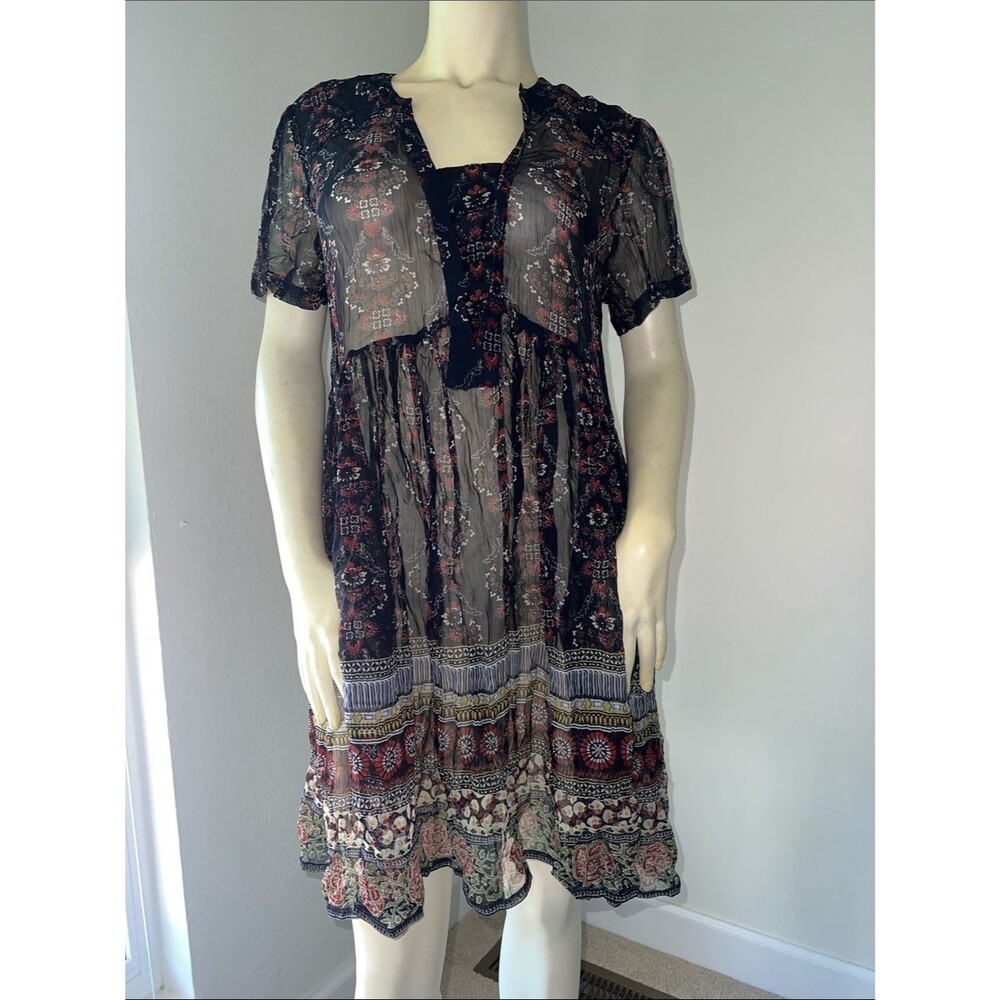 Maeve Slip Dress Boho Floral Sheer Babydoll Tiered Whimsical Flowy. Small.